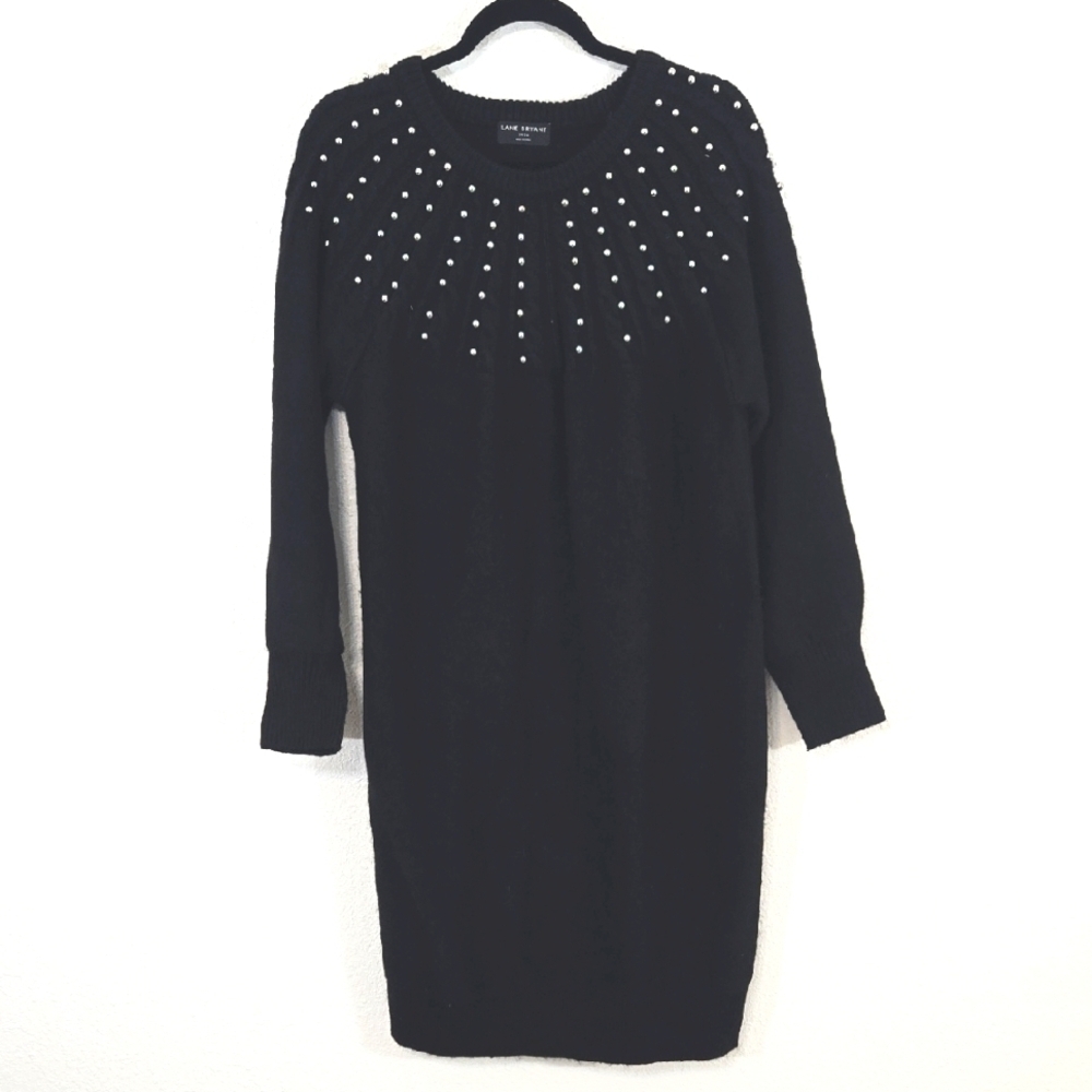 Lane Bryant Studded Crew Neck Sweater Dress Dark Academia Goth Winter, 14/16